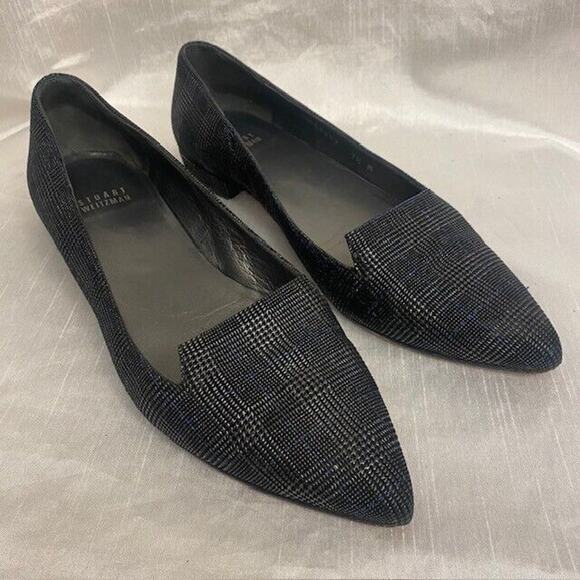 Stuart Weitzman Rialto Shimmer Flats Gray Black Plaid Flats Shoes Womens 7.5 - Picture 1 of 7
